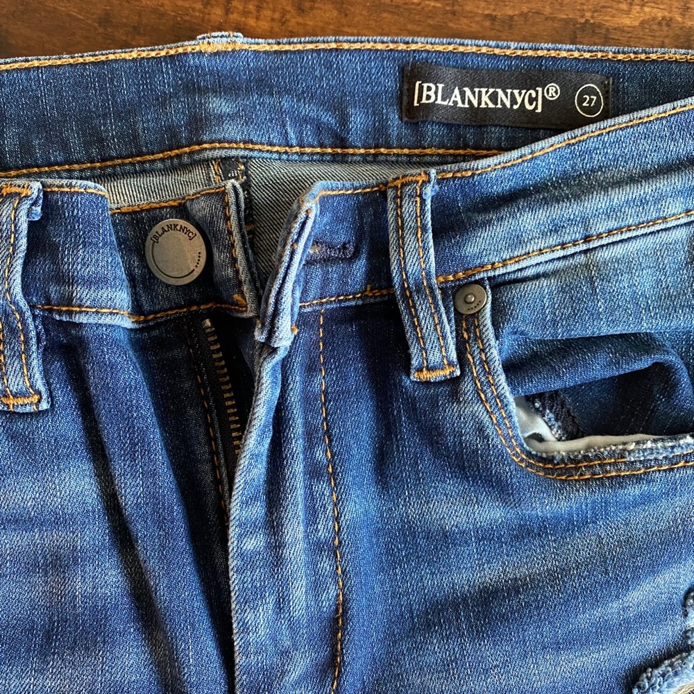 Blank NYC Distressed Denim Jeans with Red & White Strips on Sides - Picture 2 of 6